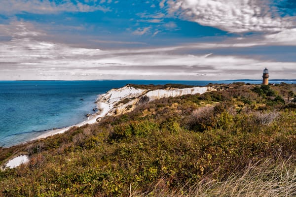 The coastline and a lighthouse on Martha's Vineyard